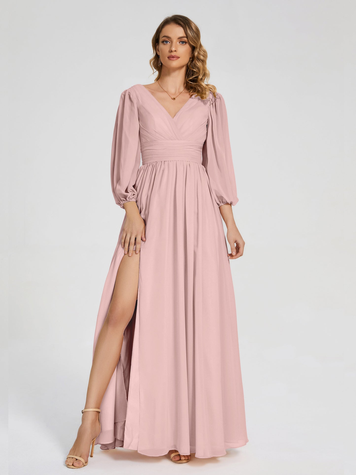 Journey Long Sleeves V-neck Bridesmaid Dress with Side Slit