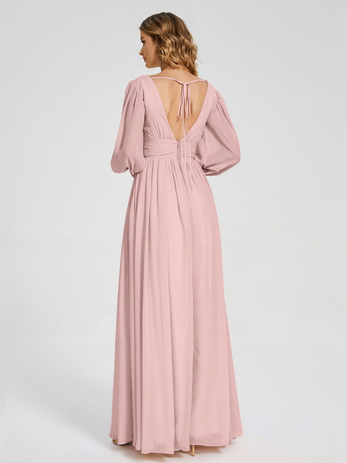 Journey Long Sleeves V-neck Bridesmaid Dress with Side Slit