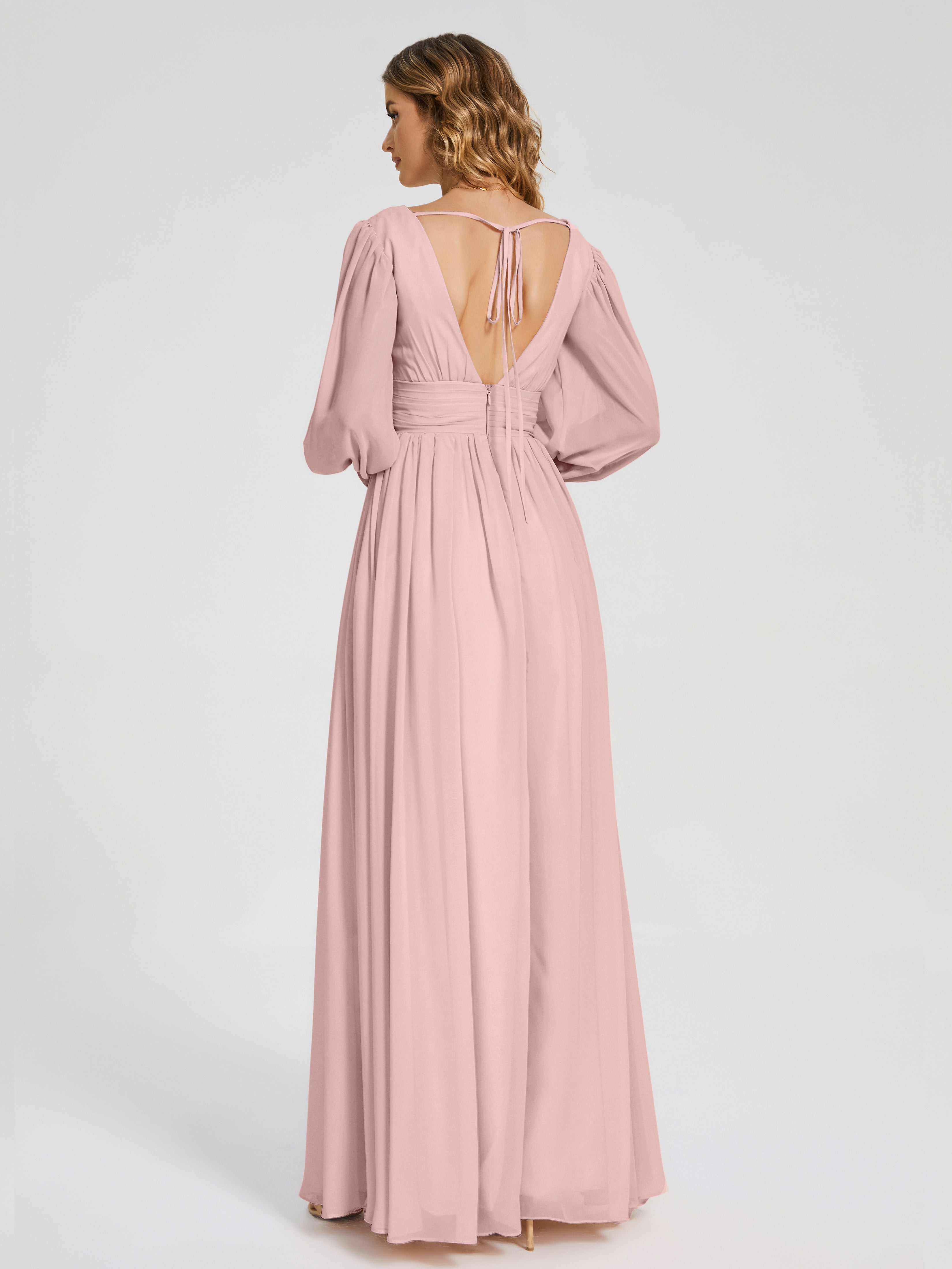 Journey Long Sleeves V-neck Bridesmaid Dress with Side Slit