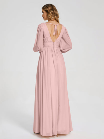 Journey Long Sleeves V-neck Bridesmaid Dress with Side Slit