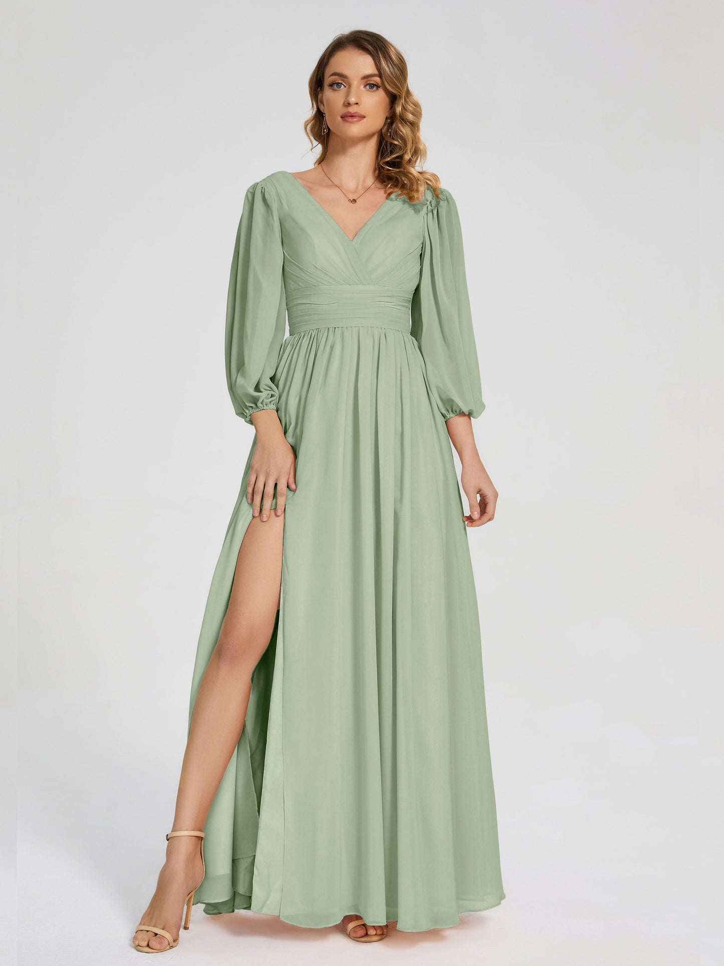 Journey Long Sleeves V-neck Bridesmaid Dress with Side Slit