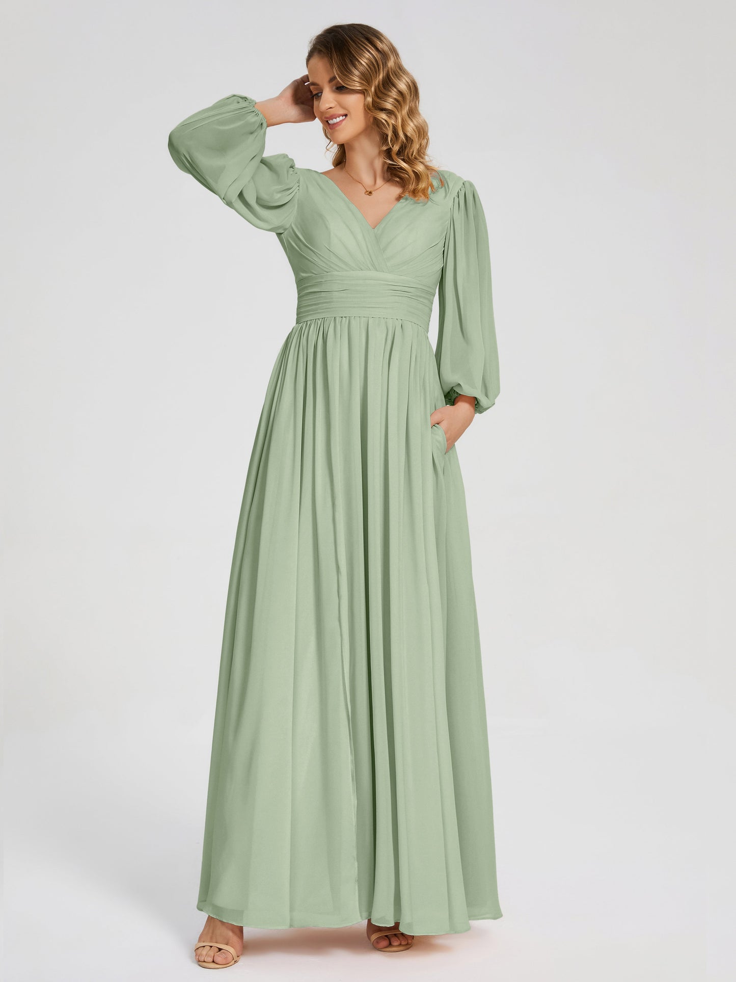 Journey Long Sleeves V-neck Bridesmaid Dress with Side Slit