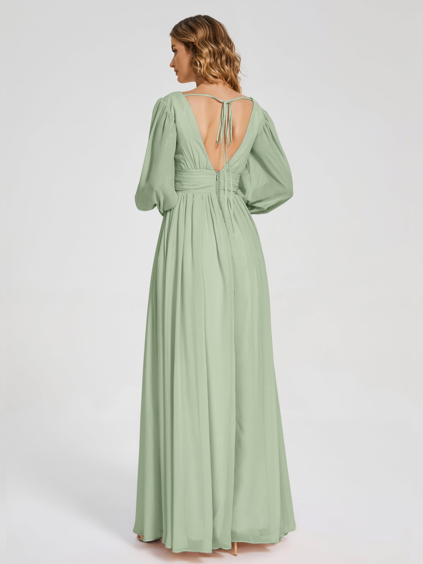 Journey Long Sleeves V-neck Bridesmaid Dress with Side Slit