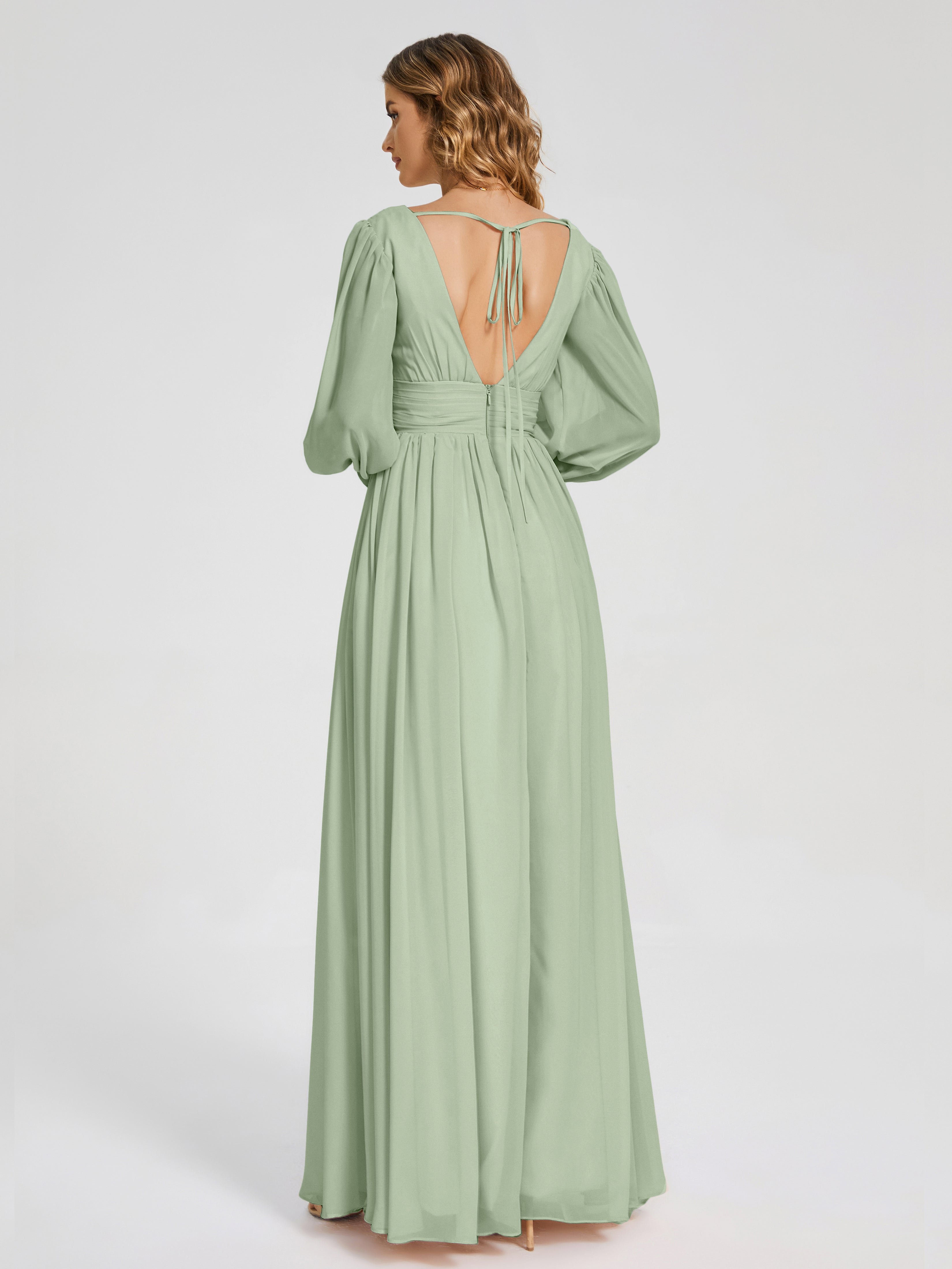 Journey Long Sleeves V-neck Bridesmaid Dress with Side Slit