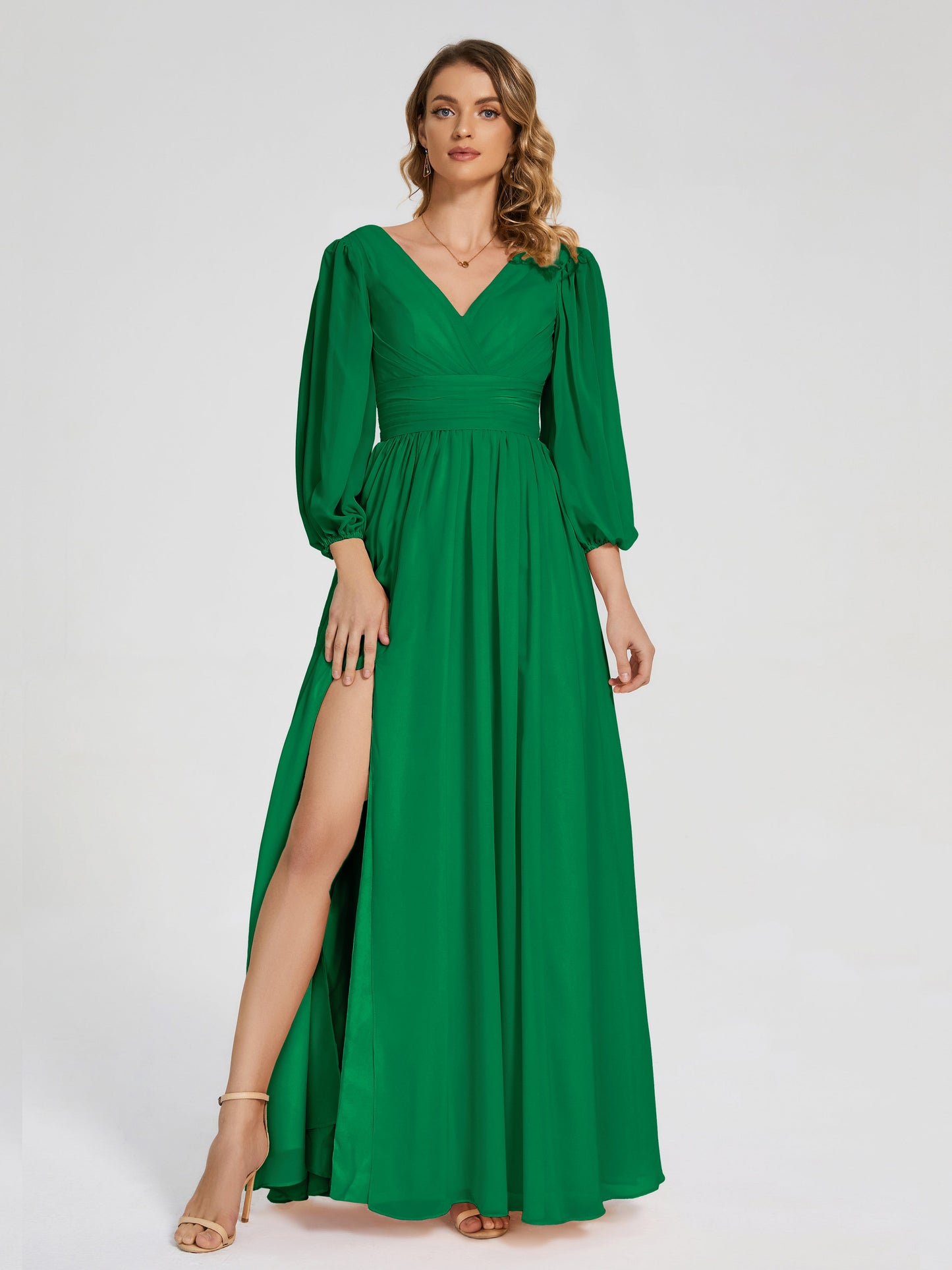 Journey Long Sleeves V-neck Bridesmaid Dress with Side Slit