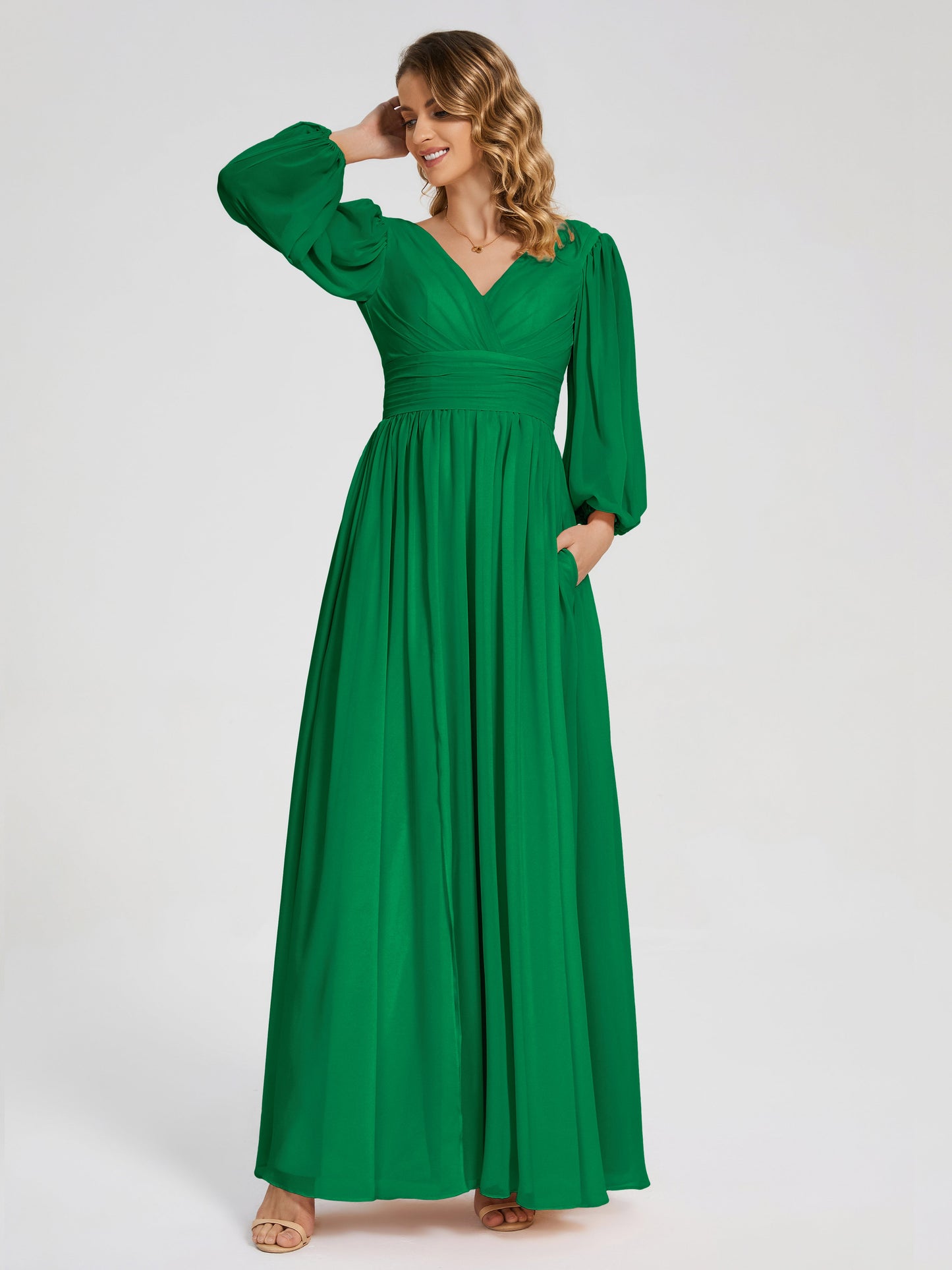 Journey Long Sleeves V-neck Bridesmaid Dress with Side Slit