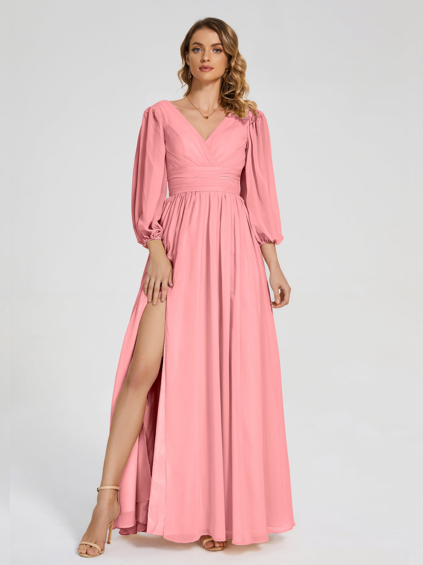 Journey Long Sleeves V-neck Bridesmaid Dress with Side Slit