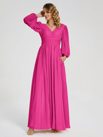 Journey Long Sleeves V-neck Bridesmaid Dress with Side Slit