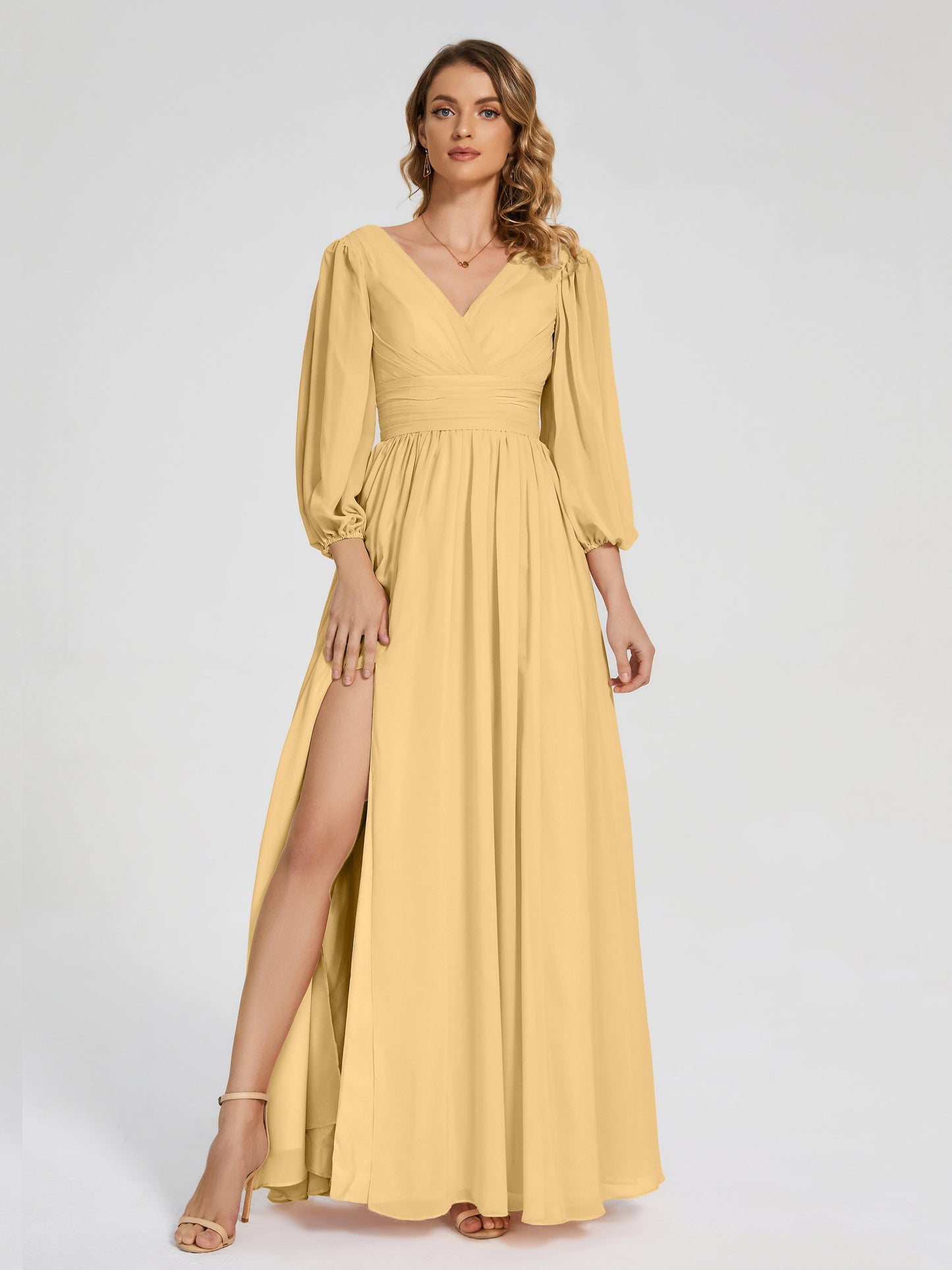 Journey Long Sleeves V-neck Bridesmaid Dress with Side Slit
