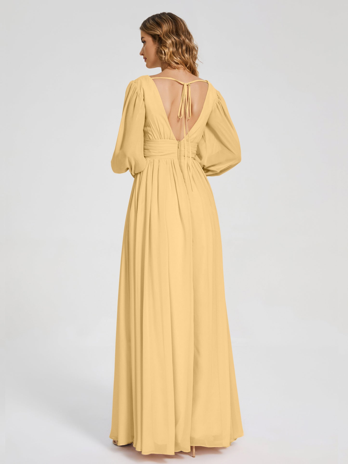 Journey Long Sleeves V-neck Bridesmaid Dress with Side Slit