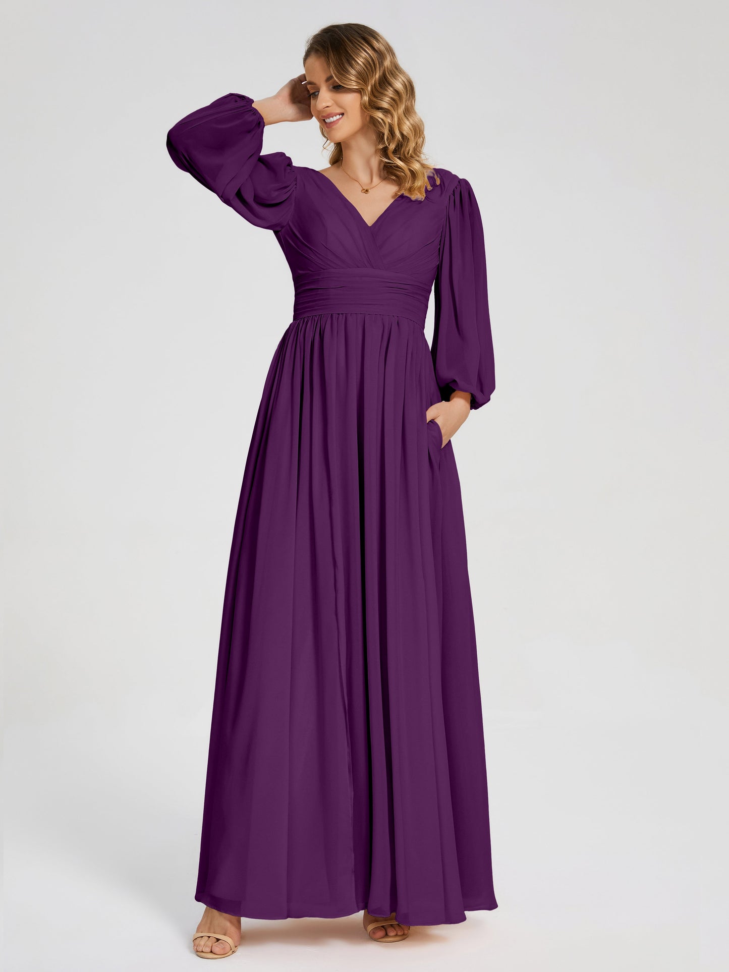 Journey Long Sleeves V-neck Bridesmaid Dress with Side Slit