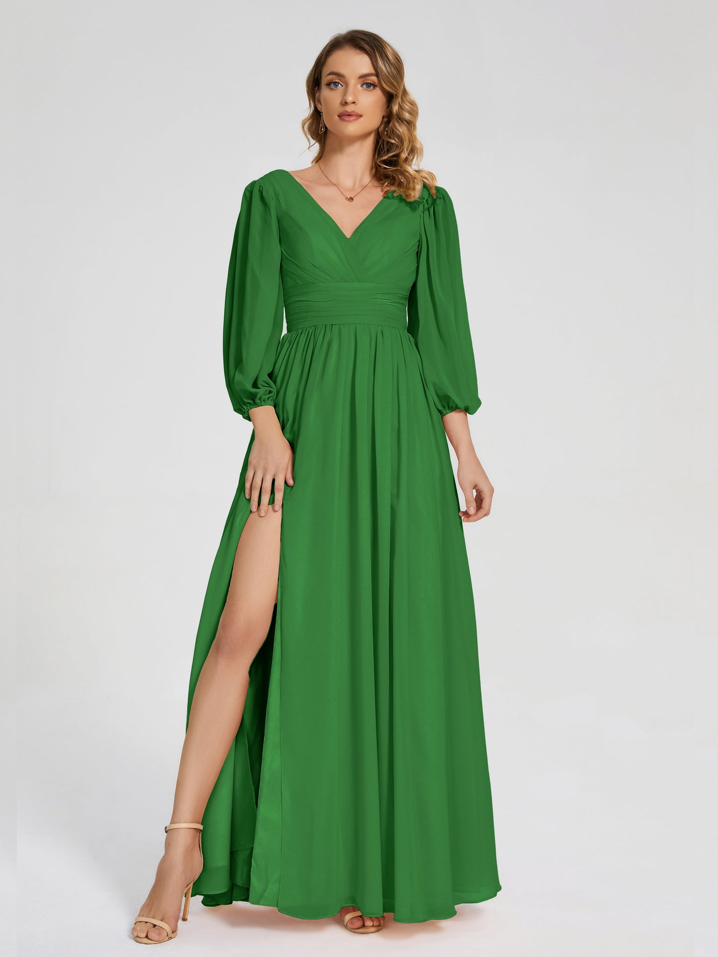 Journey Long Sleeves V-neck Bridesmaid Dress with Side Slit