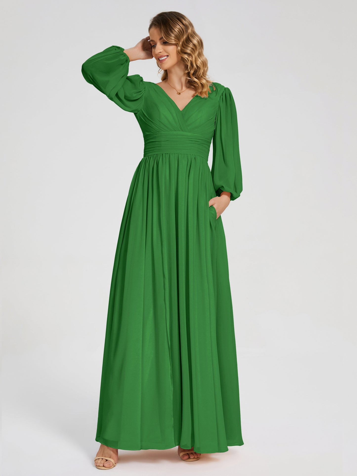 Journey Long Sleeves V-neck Bridesmaid Dress with Side Slit