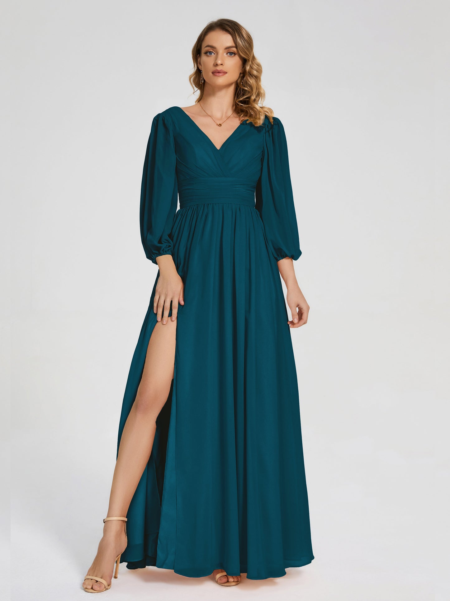Journey Long Sleeves V-neck Bridesmaid Dress with Side Slit