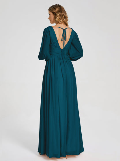 Journey Long Sleeves V-neck Bridesmaid Dress with Side Slit