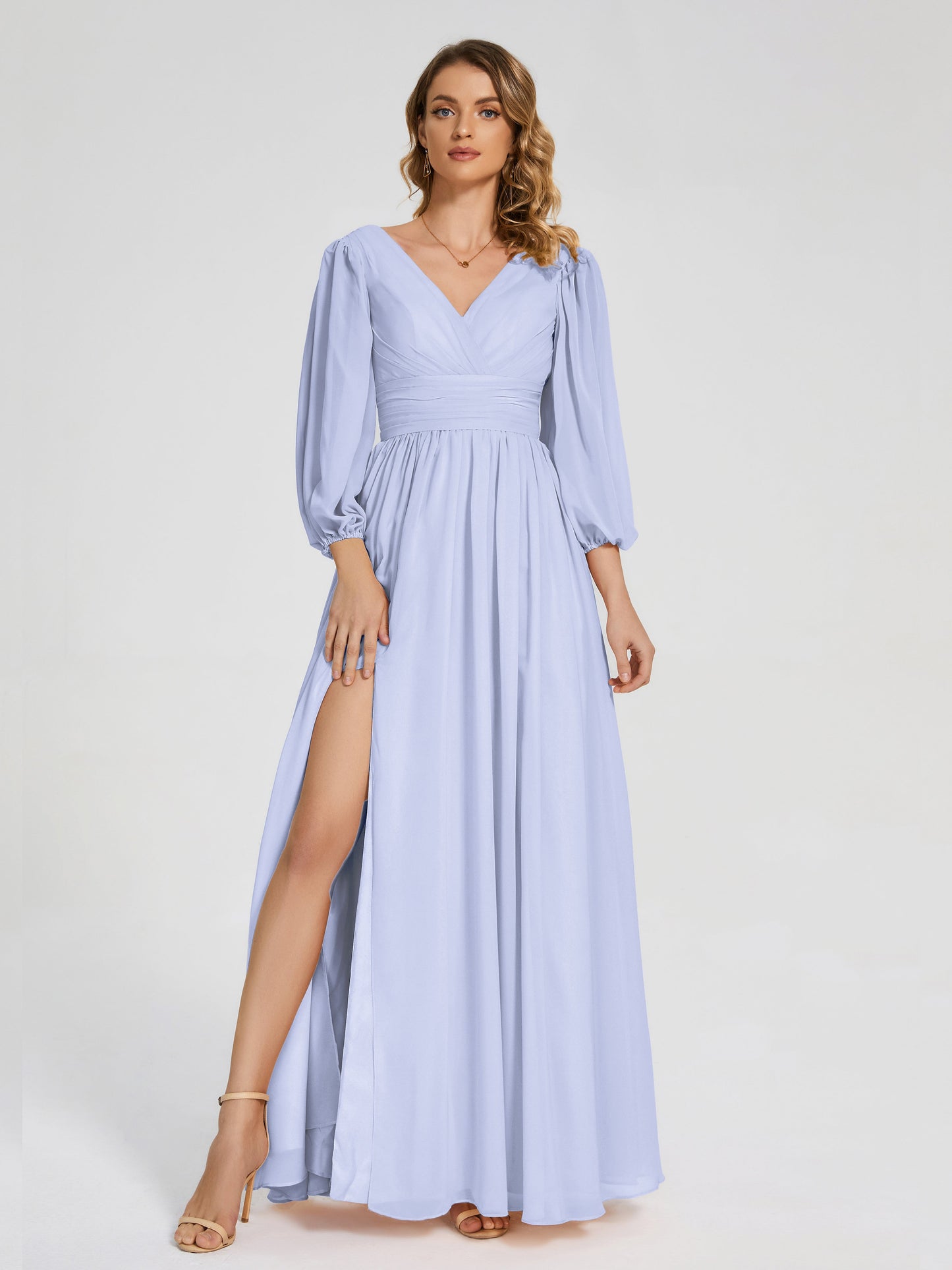 Journey Long Sleeves V-neck Bridesmaid Dress with Side Slit
