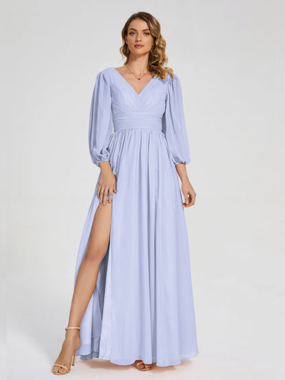 Journey Long Sleeves V-neck Bridesmaid Dress with Side Slit