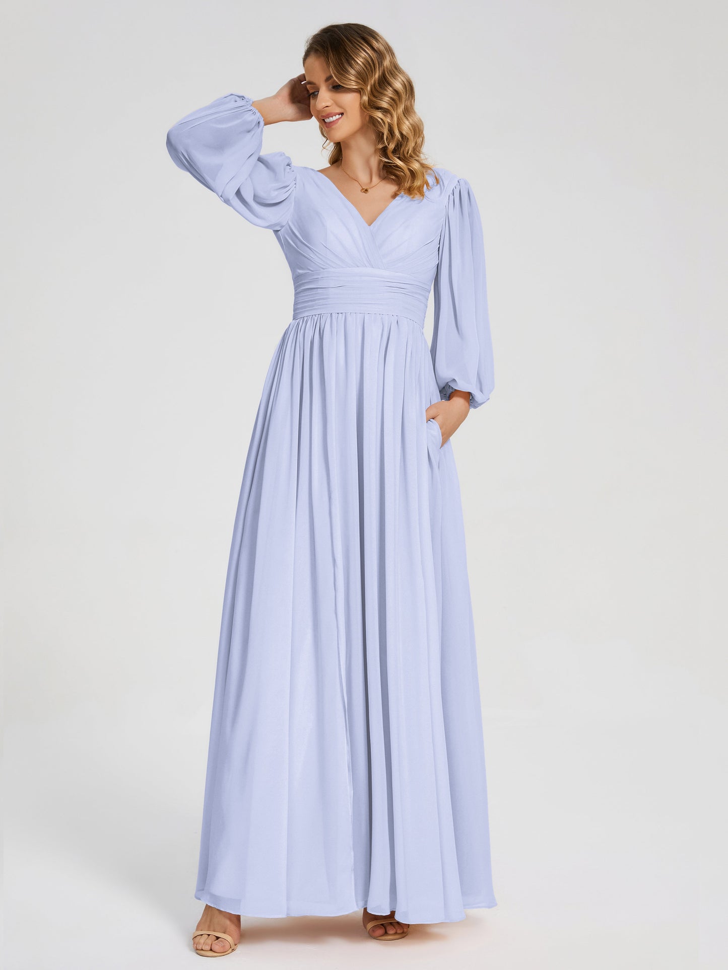 Journey Long Sleeves V-neck Bridesmaid Dress with Side Slit