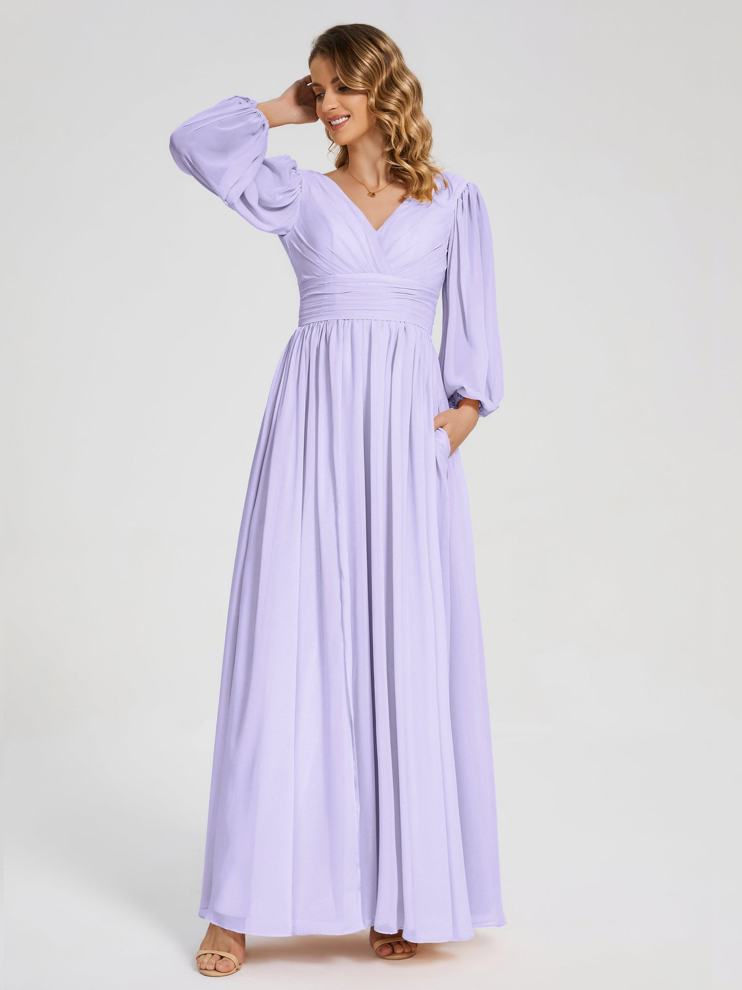 Journey Long Sleeves V-neck Bridesmaid Dress with Side Slit