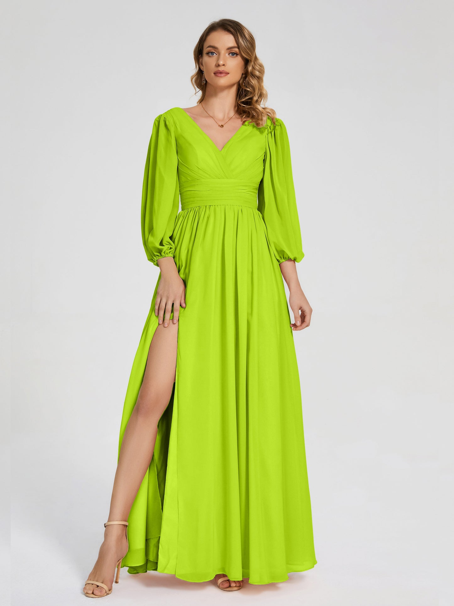 Journey Long Sleeves V-neck Bridesmaid Dress with Side Slit