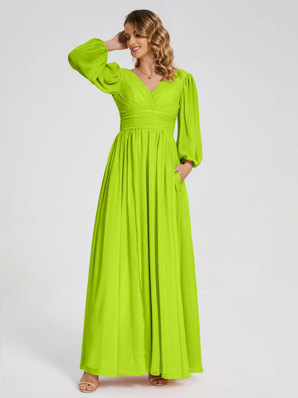 Journey Long Sleeves V-neck Bridesmaid Dress with Side Slit