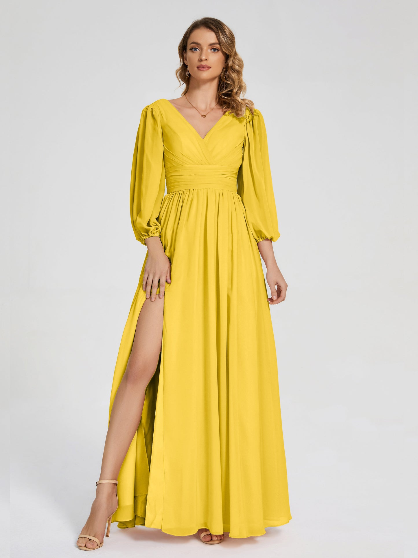 Journey Long Sleeves V-neck Bridesmaid Dress with Side Slit