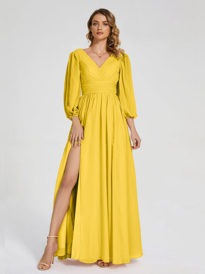 Journey Long Sleeves V-neck Bridesmaid Dress with Side Slit