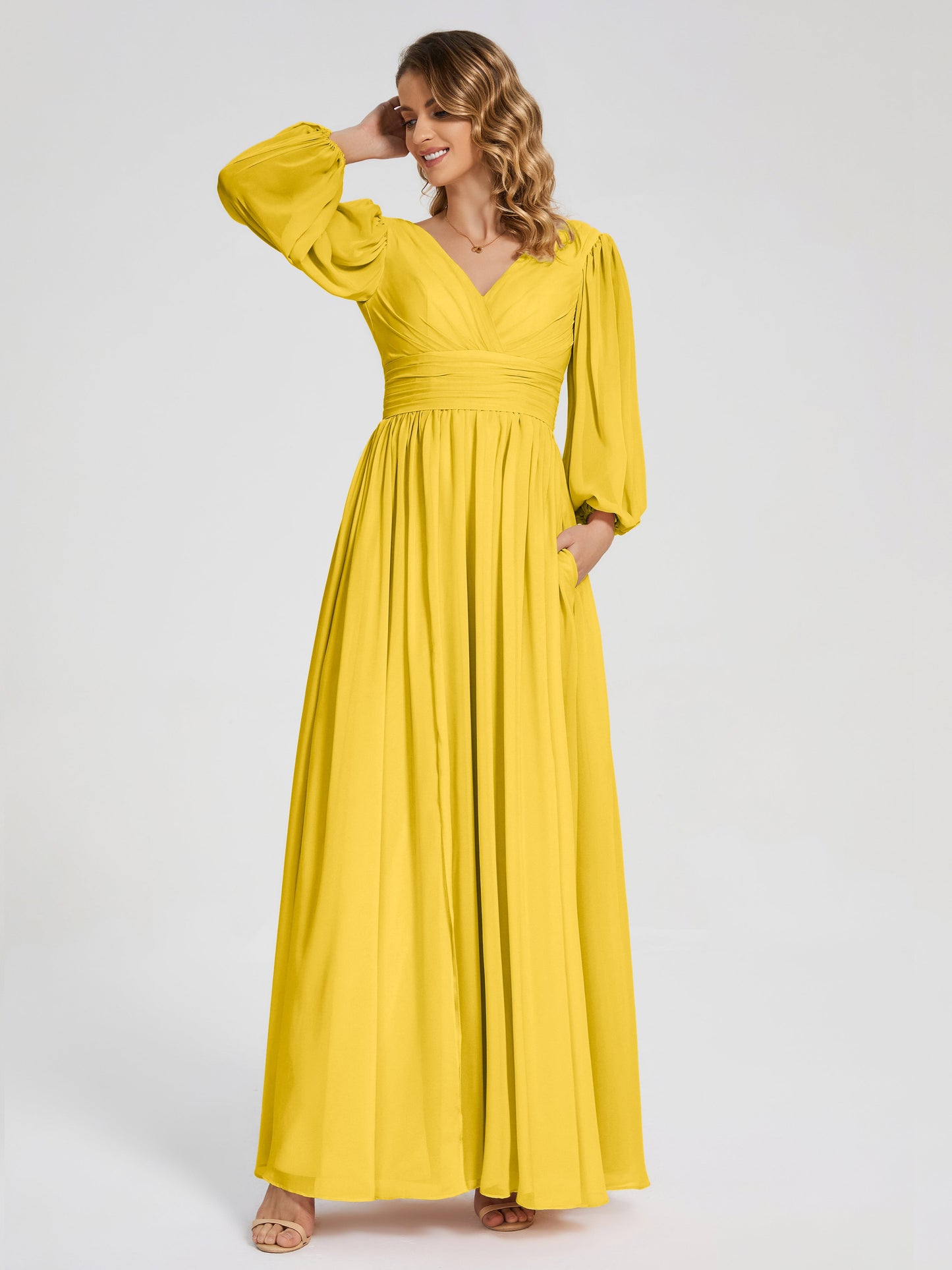 Journey Long Sleeves V-neck Bridesmaid Dress with Side Slit