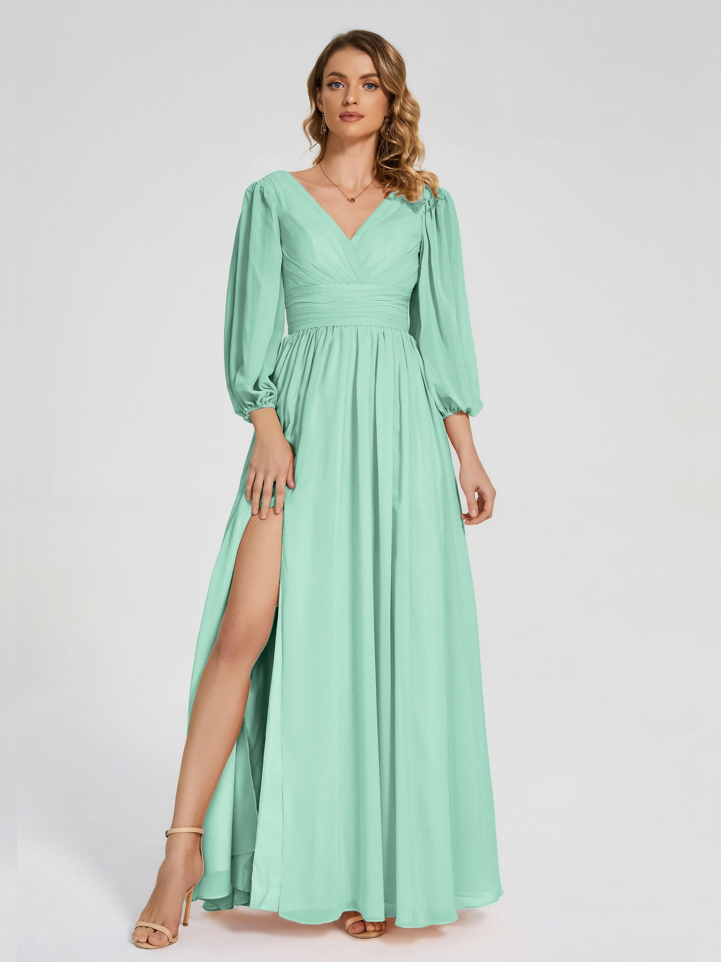 Journey Long Sleeves V-neck Bridesmaid Dress with Side Slit