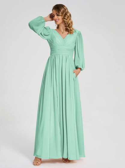 Journey Long Sleeves V-neck Bridesmaid Dress with Side Slit