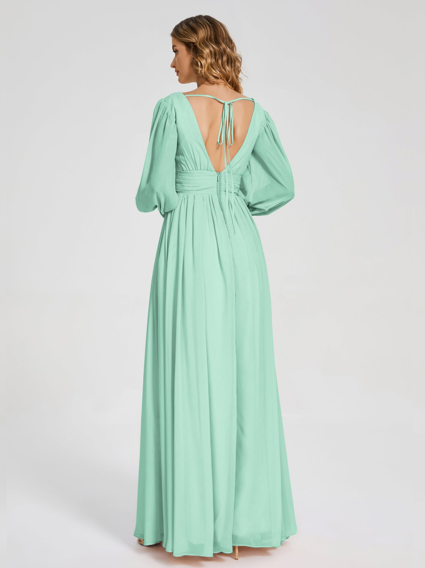 Journey Long Sleeves V-neck Bridesmaid Dress with Side Slit