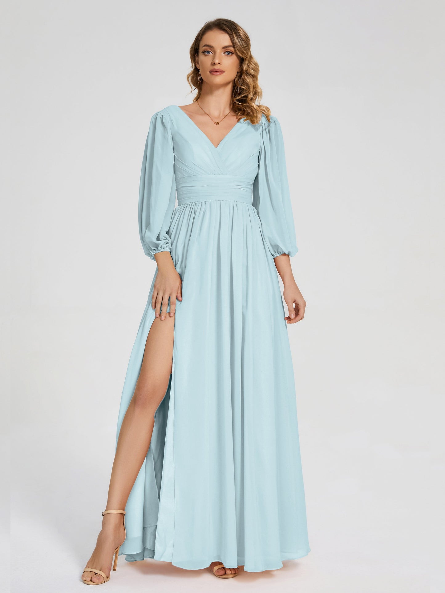 Journey Long Sleeves V-neck Bridesmaid Dress with Side Slit