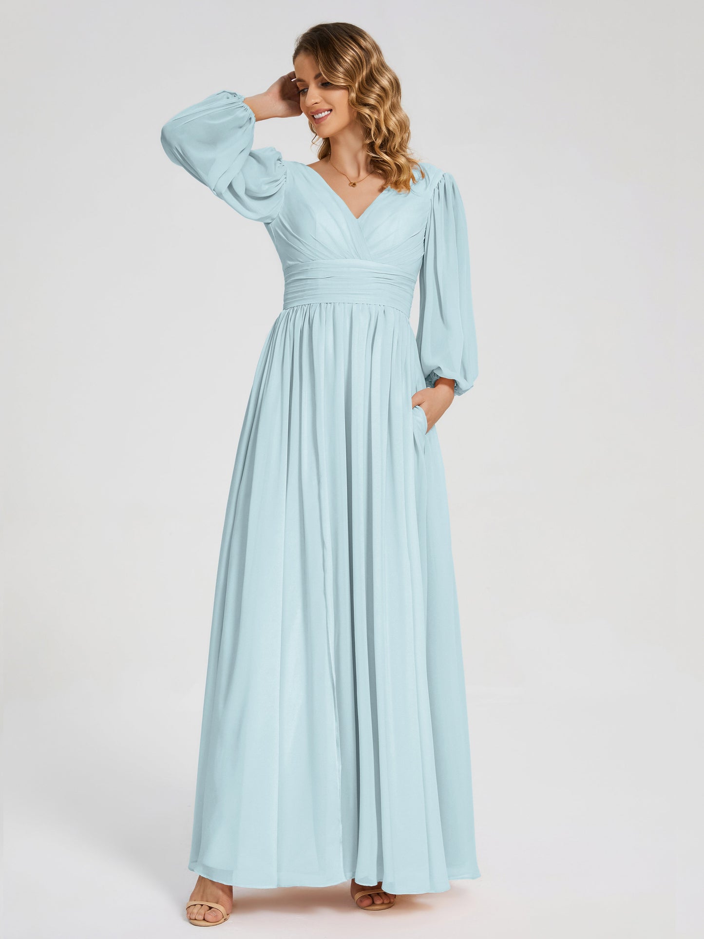 Journey Long Sleeves V-neck Bridesmaid Dress with Side Slit