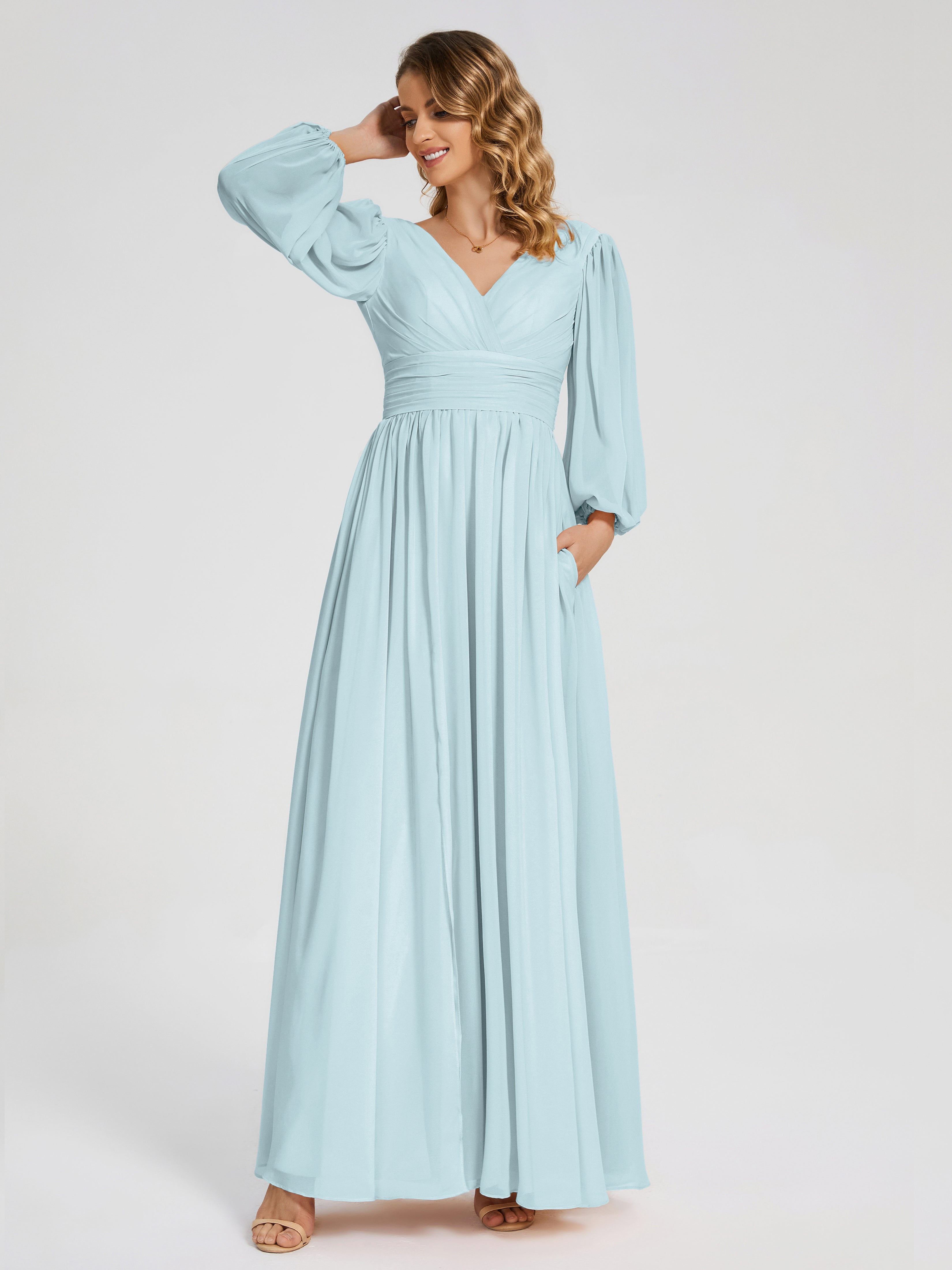 Journey Long Sleeves V-neck Bridesmaid Dress with Side Slit