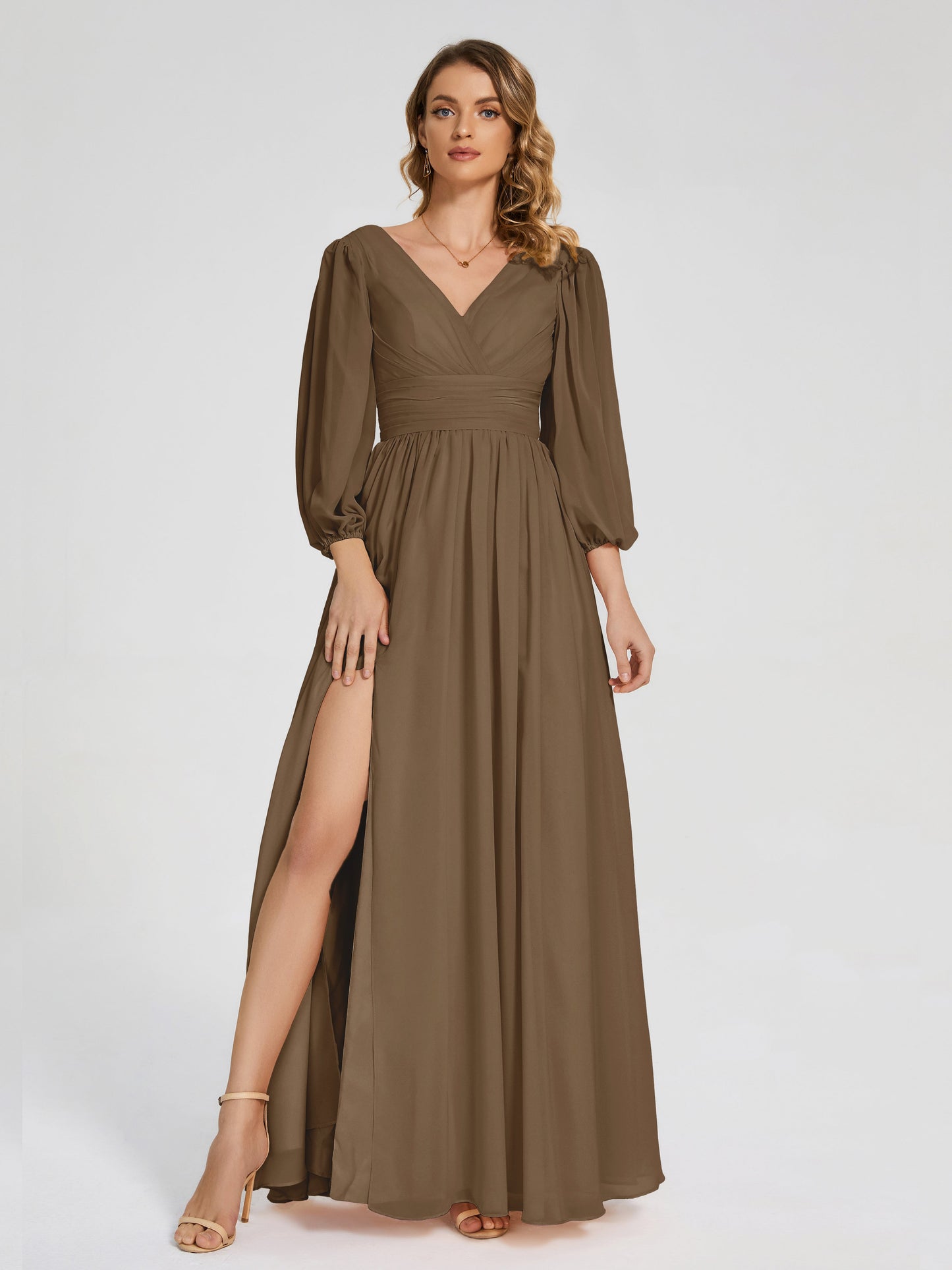Journey Long Sleeves V-neck Bridesmaid Dress with Side Slit