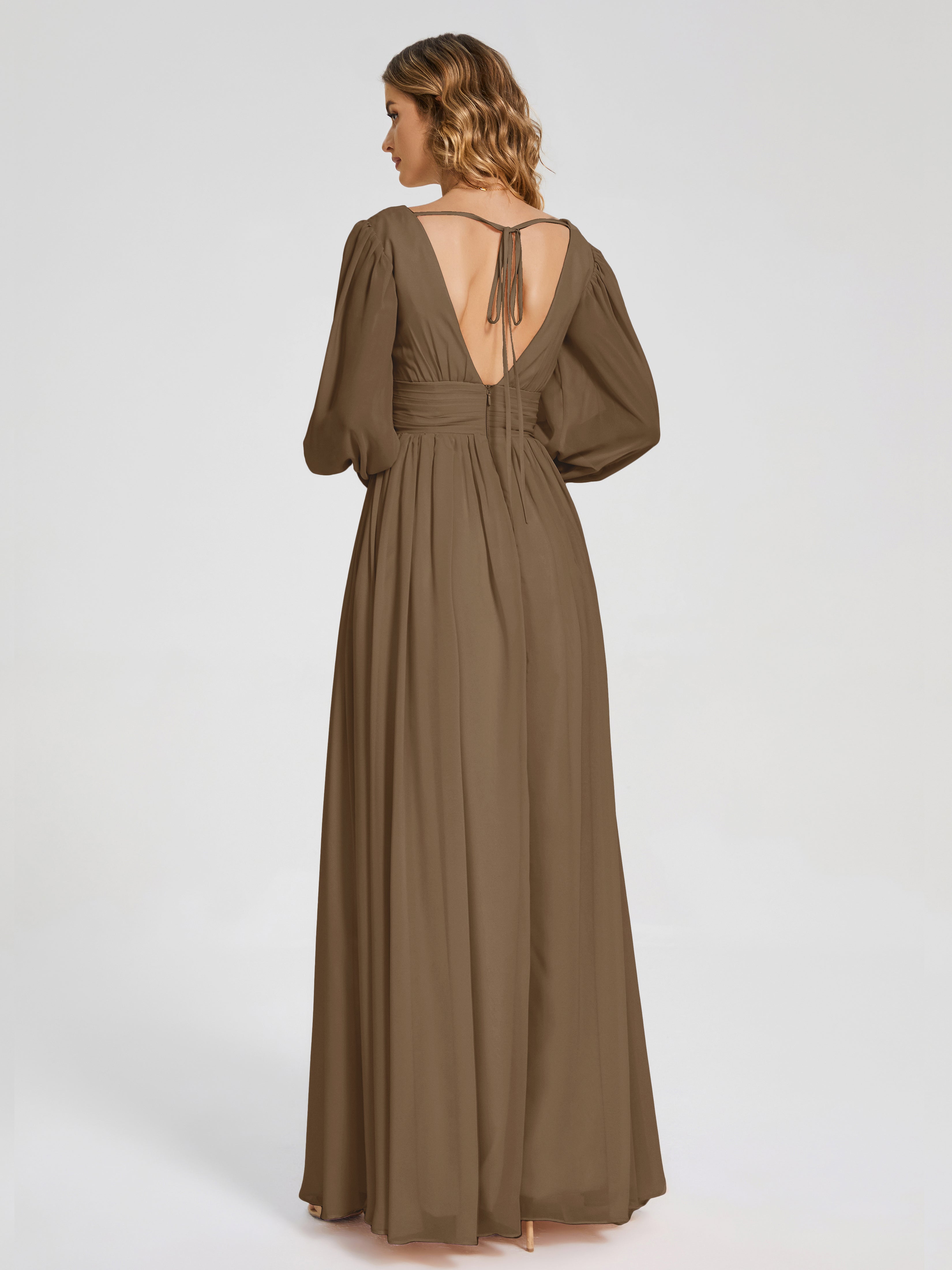 Journey Long Sleeves V-neck Bridesmaid Dress with Side Slit
