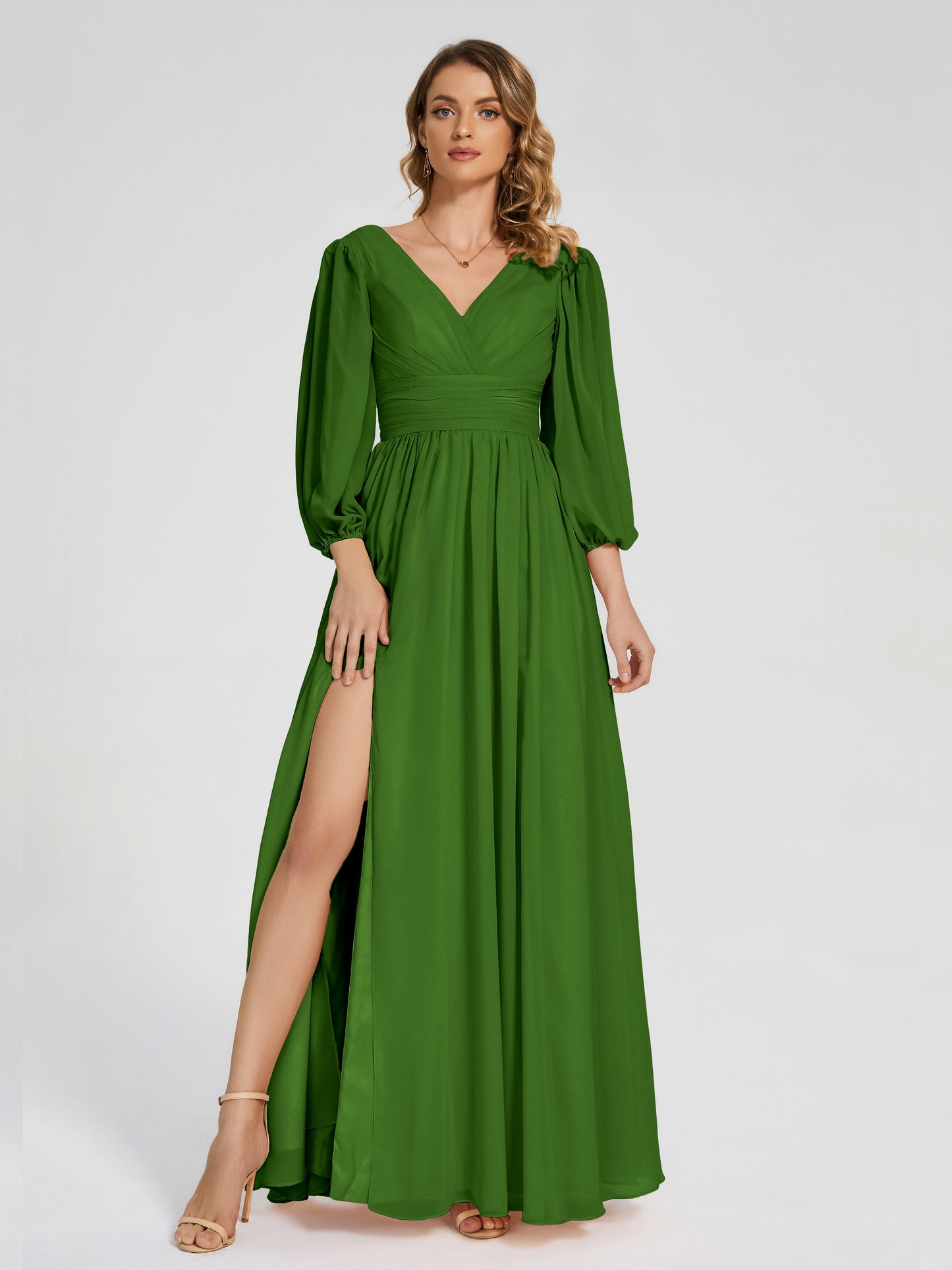Journey Long Sleeves V-neck Bridesmaid Dress with Side Slit