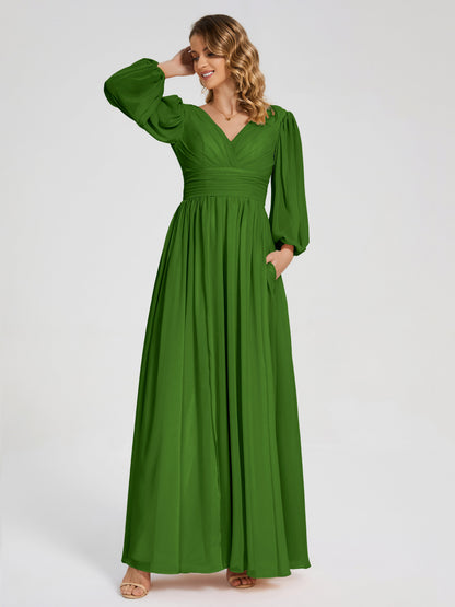 Journey Long Sleeves V-neck Bridesmaid Dress with Side Slit