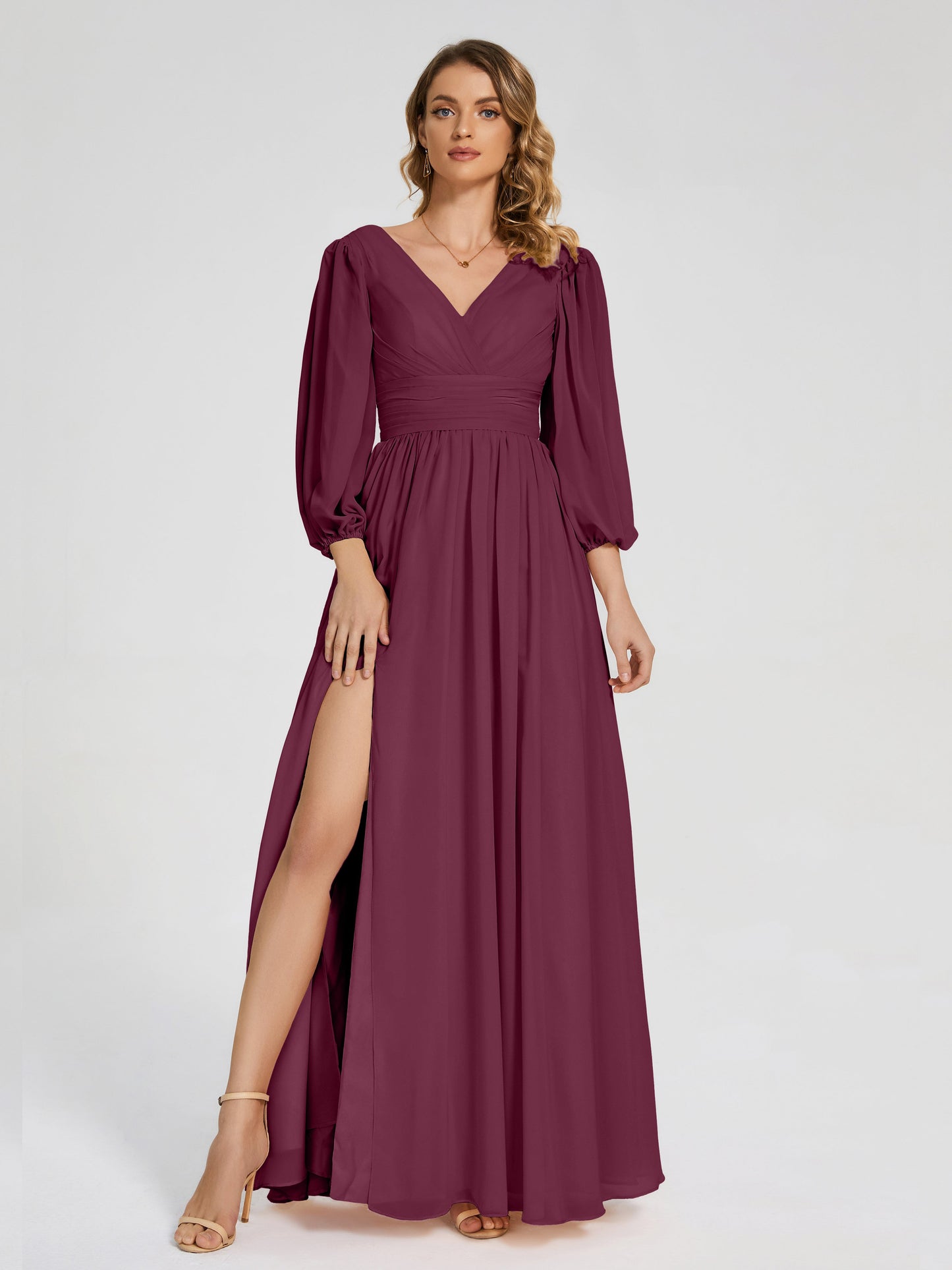 Journey Long Sleeves V-neck Bridesmaid Dress with Side Slit