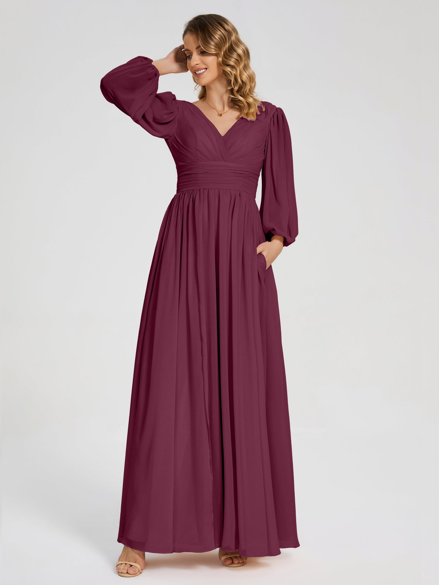 Journey Long Sleeves V-neck Bridesmaid Dress with Side Slit