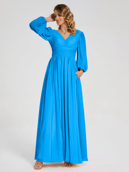 Journey Long Sleeves V-neck Bridesmaid Dress with Side Slit