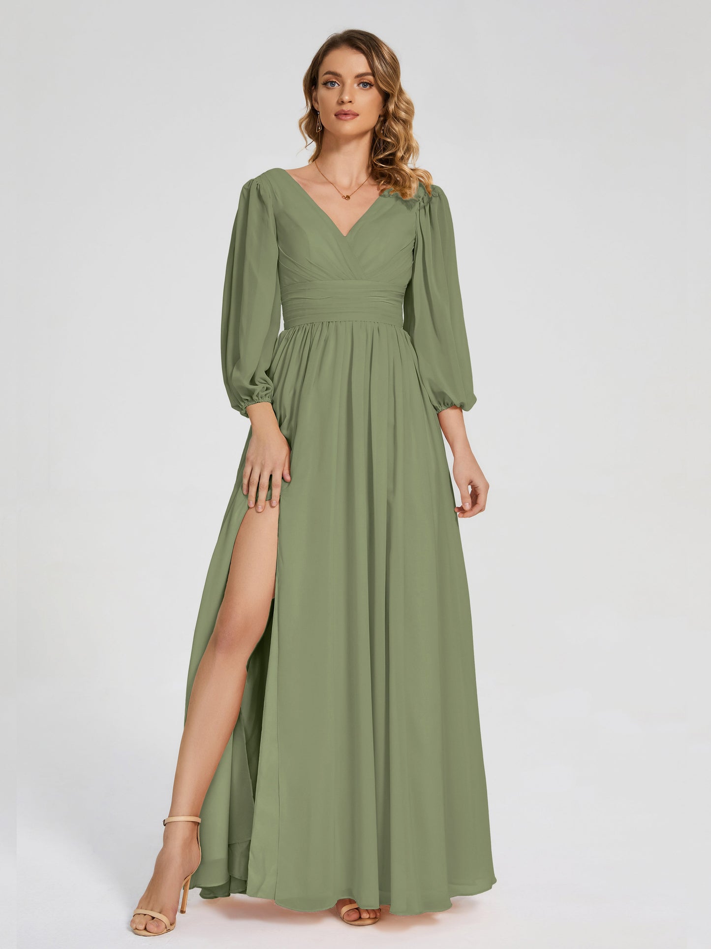 Journey Long Sleeves V-neck Bridesmaid Dress with Side Slit