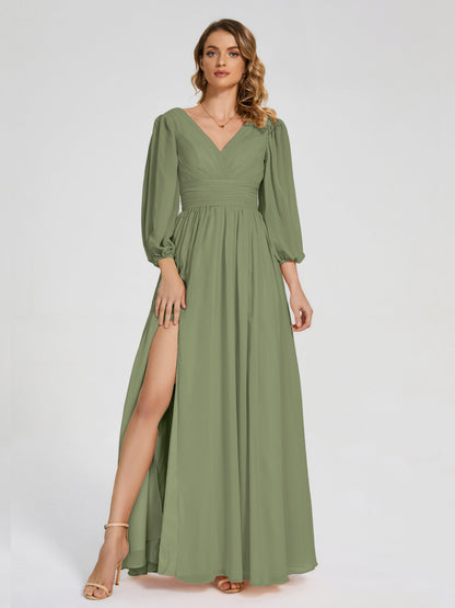 Journey Long Sleeves V-neck Bridesmaid Dress with Side Slit