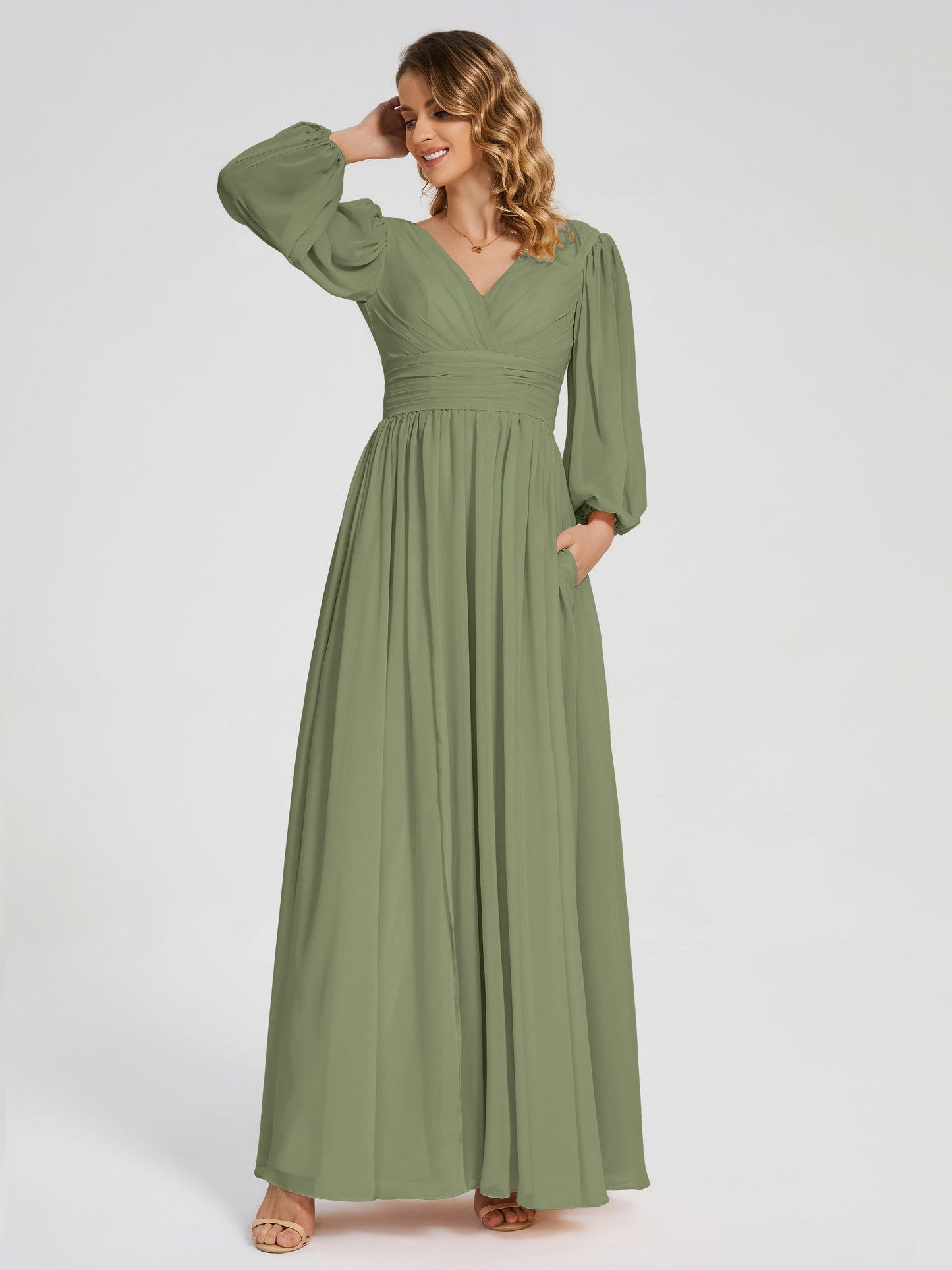 Journey Long Sleeves V-neck Bridesmaid Dress with Side Slit