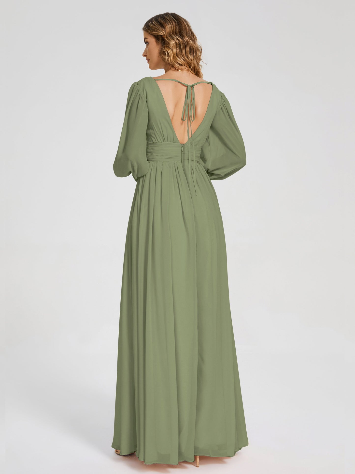 Journey Long Sleeves V-neck Bridesmaid Dress with Side Slit