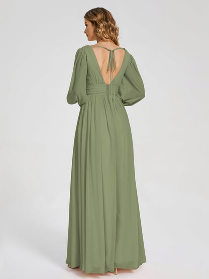 Journey Long Sleeves V-neck Bridesmaid Dress with Side Slit