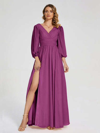 Journey Long Sleeves V-neck Bridesmaid Dress with Side Slit