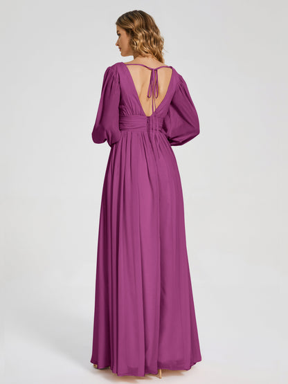 Journey Long Sleeves V-neck Bridesmaid Dress with Side Slit