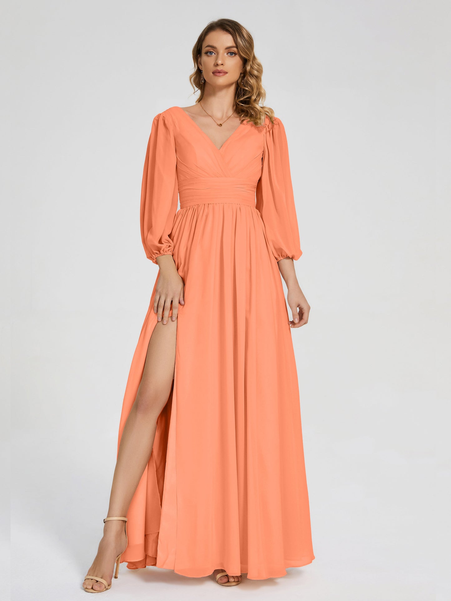 Journey Long Sleeves V-neck Bridesmaid Dress with Side Slit
