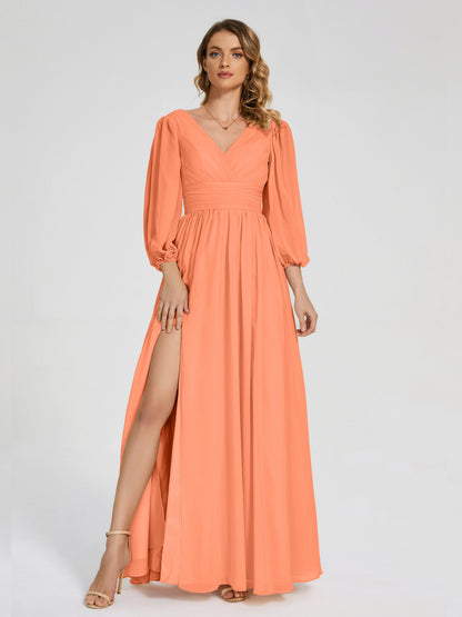 Journey Long Sleeves V-neck Bridesmaid Dress with Side Slit